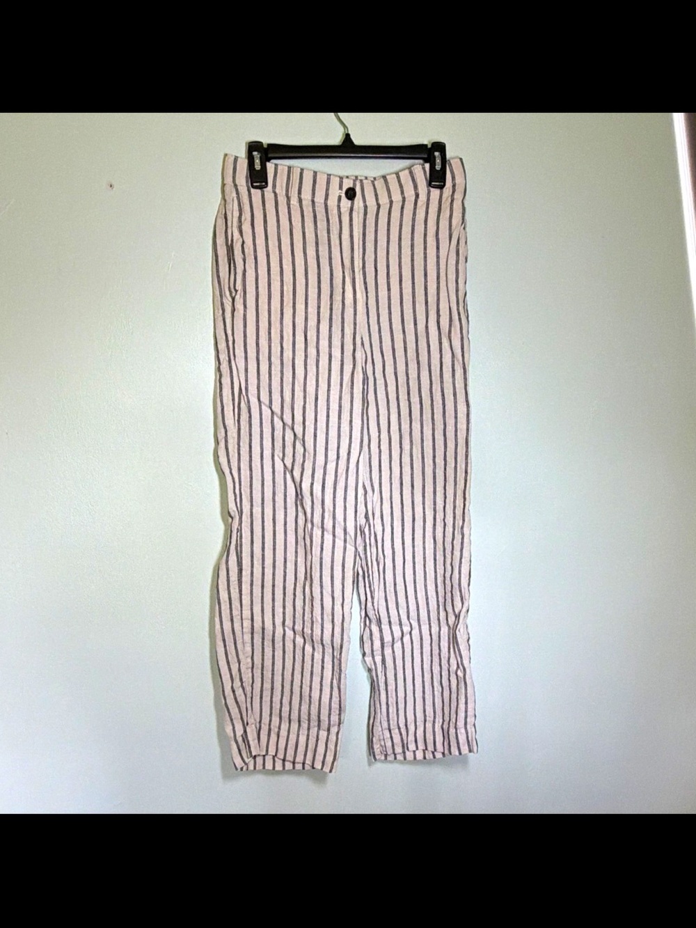 J. Crew 100% Linen Beige Pants with Dark Vertical Stripes